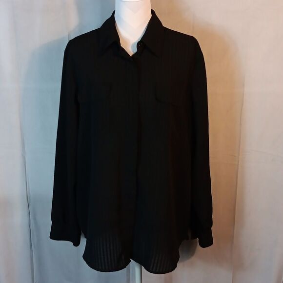 Black Simi Sheer Striped Button-Up Blouse - Picture 6 of 6